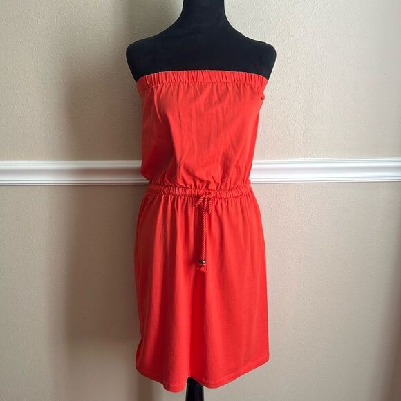 Gap Orange strapless off the shoulder Dress XS cinched waist spring summer - Picture 1 of 3